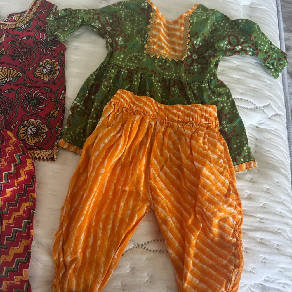 Green and Orange Traditional Indian Outfit for Kids